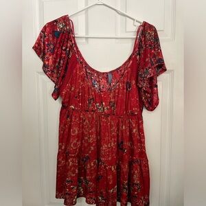 Free people silky red floral babydoll size small blouse